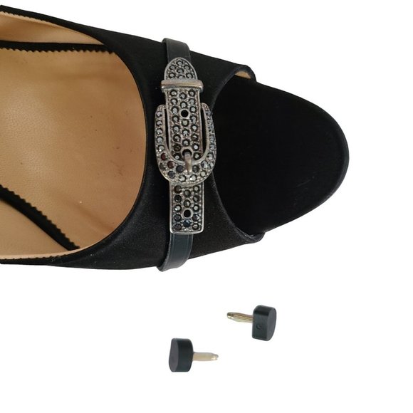 PEDRO GARCIA Black Satin Peep Toe Heels 38.5 - Picture 8 of 9